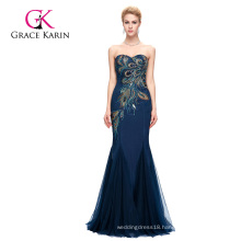 Grace Karin Full-Length Strapless Sweetheart Navy Blue Mermaid Peacock Prom Dress 2016 GK000080-4